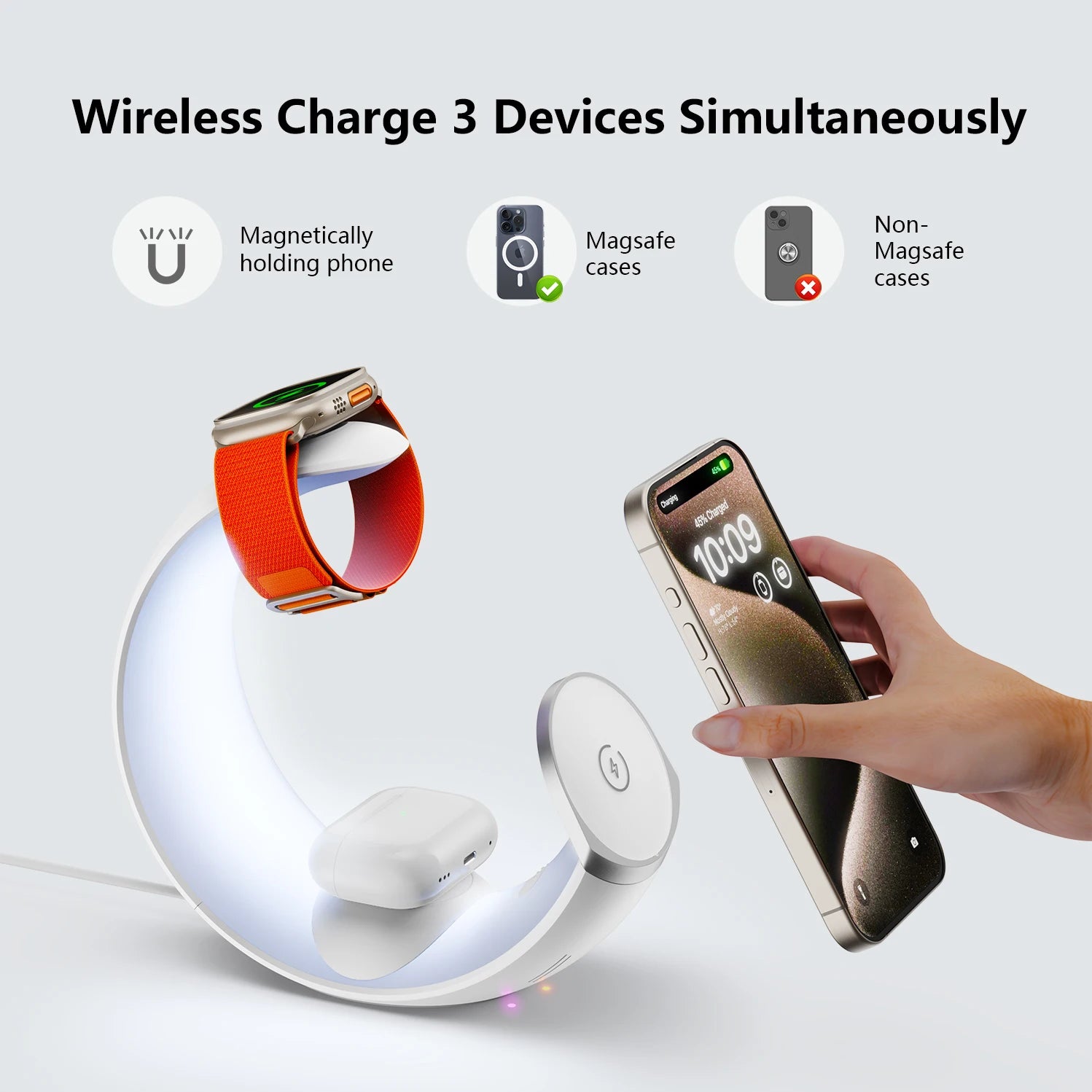 MagSafe Wireless Charger For iPhone Samsung iWatch / RGB Night Light