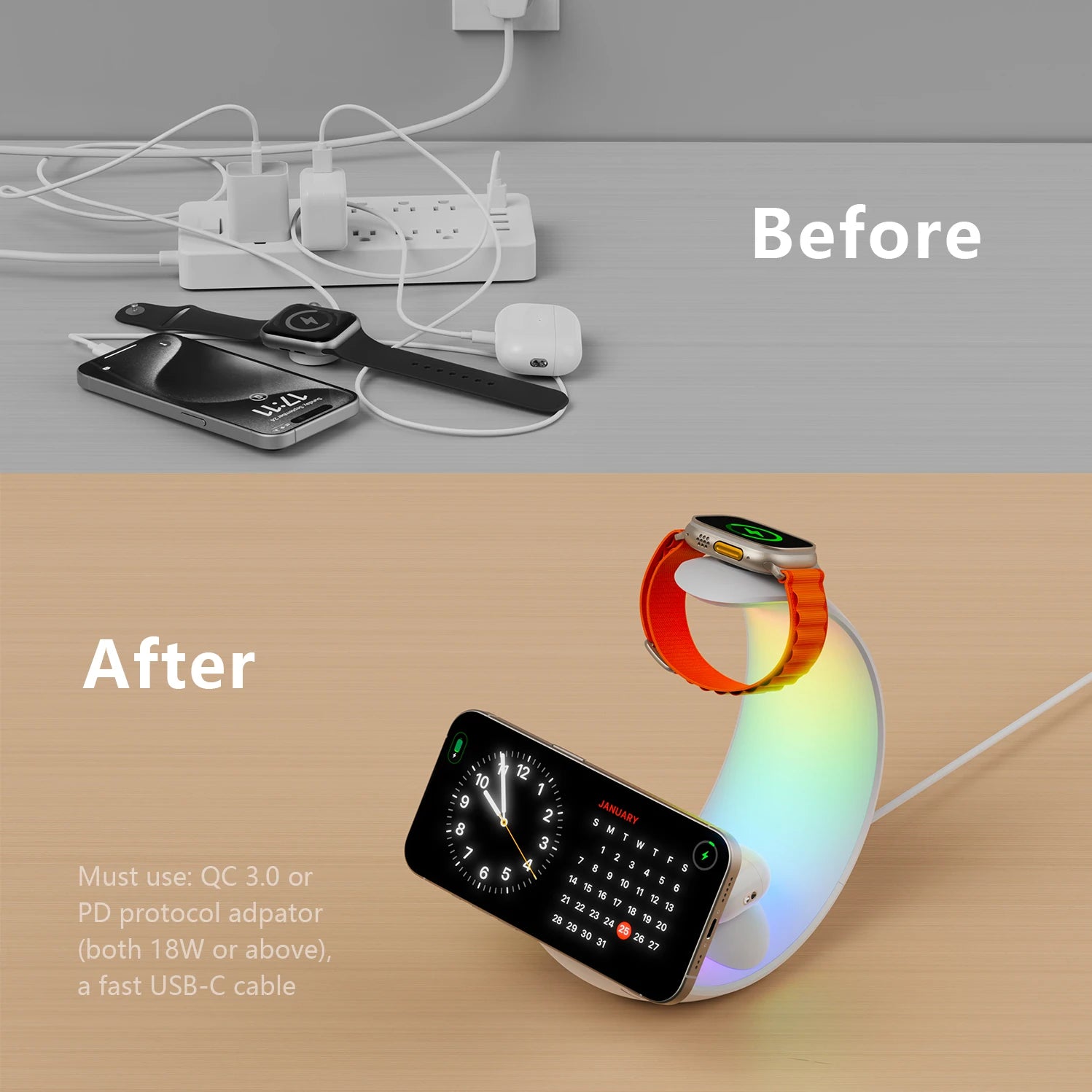 MagSafe Wireless Charger For iPhone Samsung iWatch / RGB Night Light