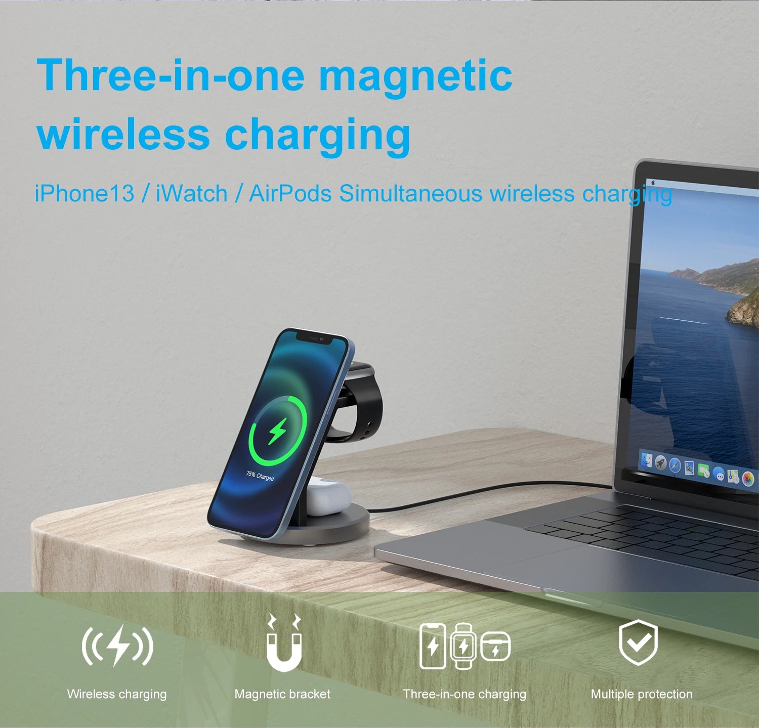 3-in-1 Magnetic Wireless Fast Charger Stand for Magsafe Phone