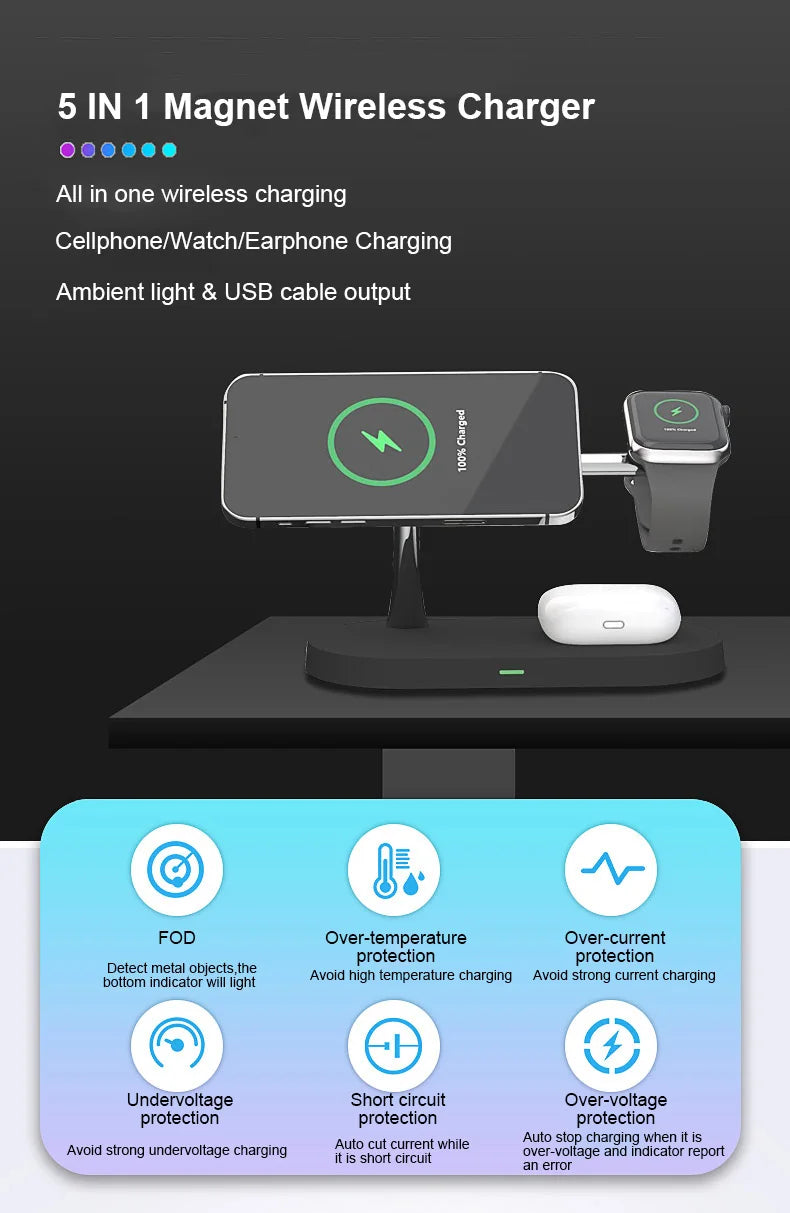 3 in 1 Wireless Charger For iPhone / QI Fast Charging Station For watch & airpods