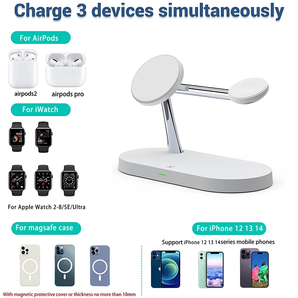 3 in 1 Wireless Charger For iPhone / QI Fast Charging Station For watch & airpods