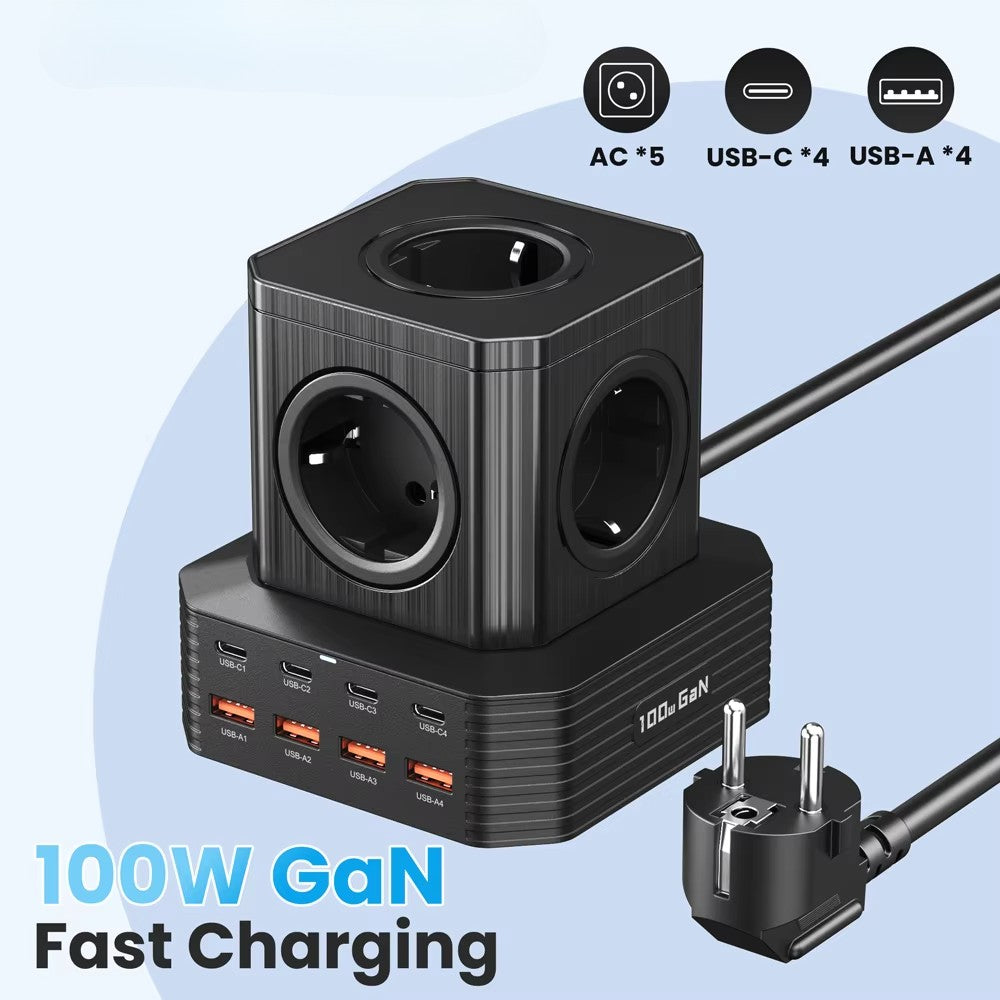 100W Fast USB-C GaN Charger 4000W Power Strip Tower with 5 AC Outlets