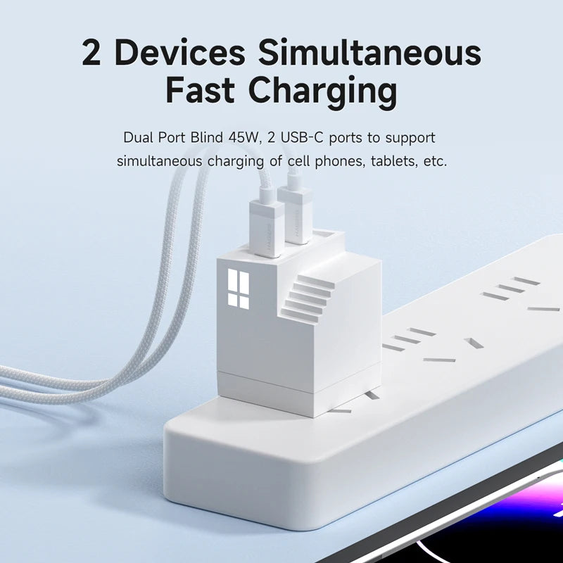 45W GaN Charger/ PD PPS Fast Charger /Mini House Travel Dual Ports Charger for iPhone