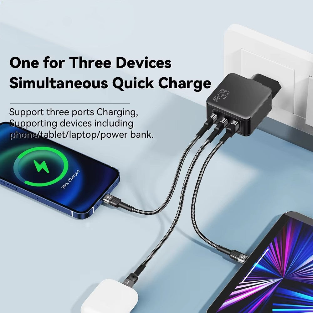 65W GaN Charger USB-C Charger / 3 Ports Adapter For Phone Travel Fast Charger