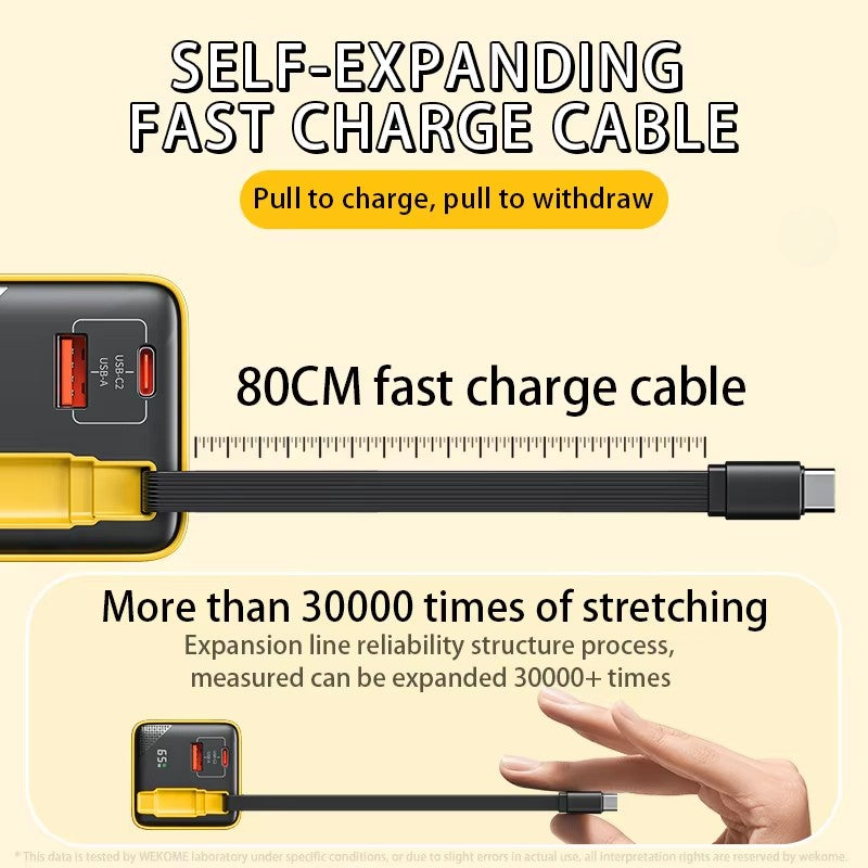 65W GaN Charger Head USB-C Fast Charger With Built-in 80CM TypeC Cable Suitable for iPhone