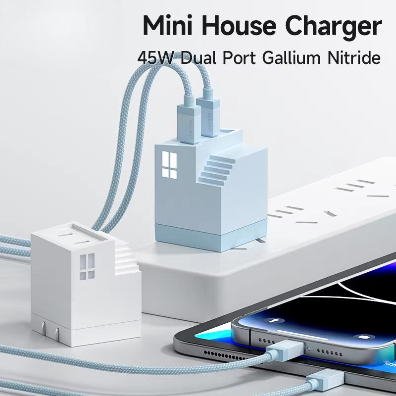 45W GaN Charger/ PD PPS Fast Charger /Mini House Travel Dual Ports Charger for iPhone