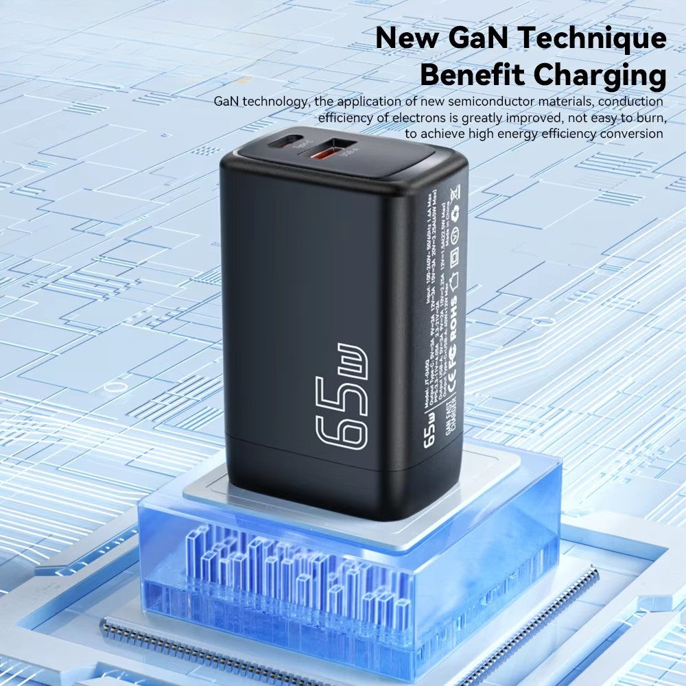 شاحن GaN بقوة 65 وات / شحن سريع PD QC4.0 Type-C للهاتف