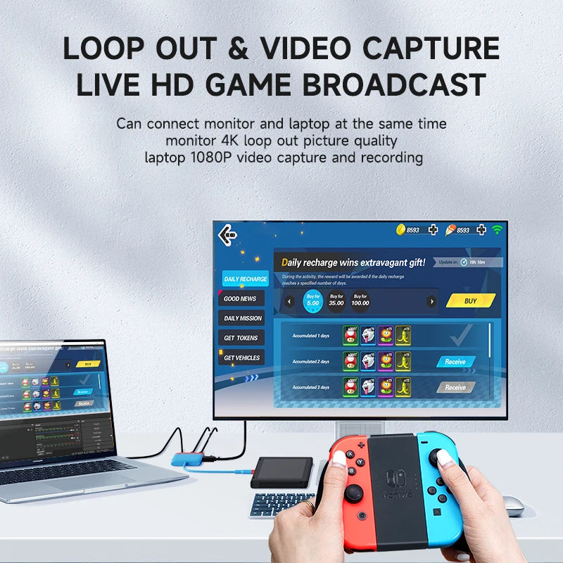 Switch OLED Live Streaming Gaming Multiport Adapter /Switch Video Capture Card Portable TV Dock