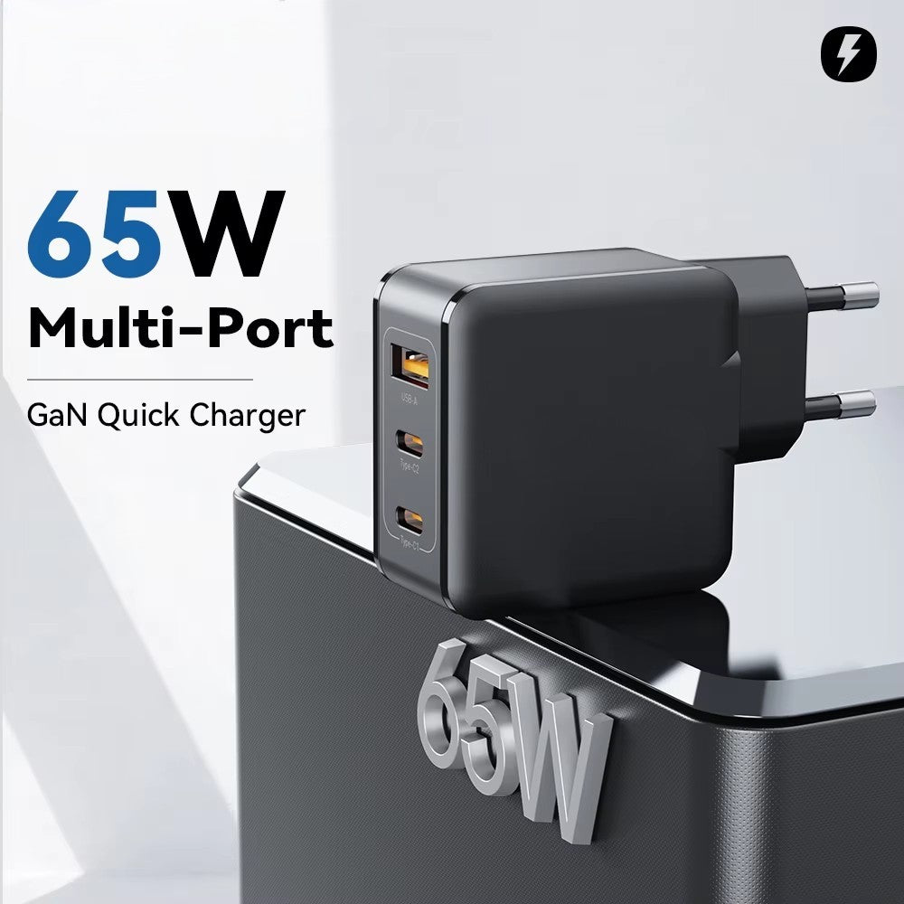 65W GaN Charger USB-C Charger / 3 Ports Adapter For Phone Travel Fast Charger