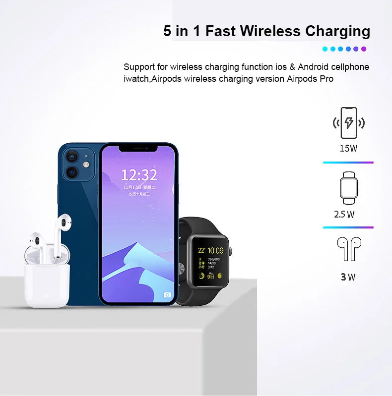 3 in 1 Wireless Charger For iPhone / QI Fast Charging Station For watch & airpods