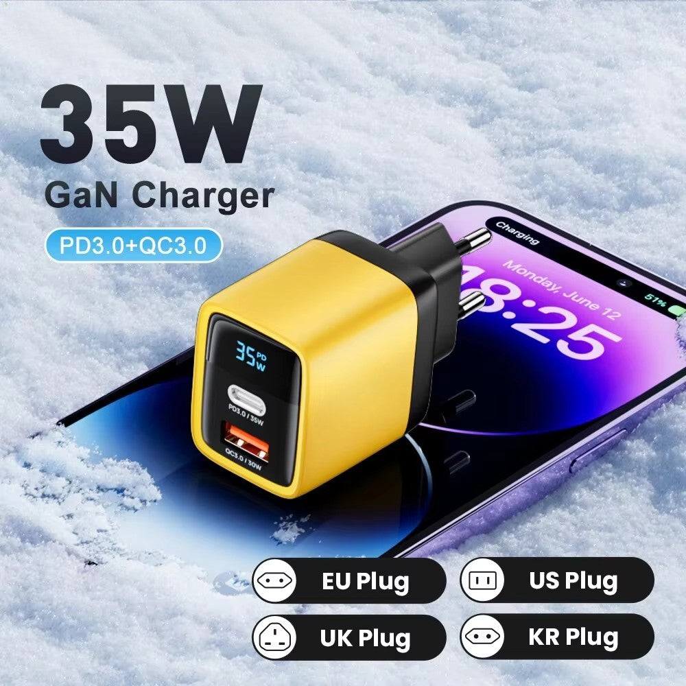 35W GaN Charger LED Display/ QC3.0 30W 25W PD PPS Quick Charge / USB Type C Charger For Phone