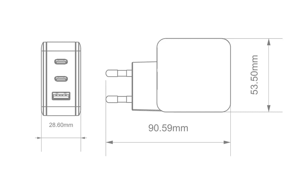 65W GaN Charger USB-C Charger / 3 Ports Adapter For Phone Travel Fast Charger