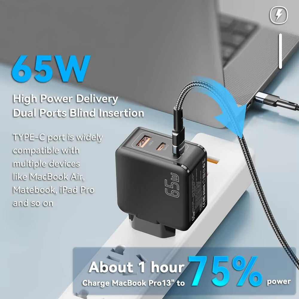 65W GaN Charger USB-C Charger / 3 Ports Adapter For Phone Travel Fast Charger