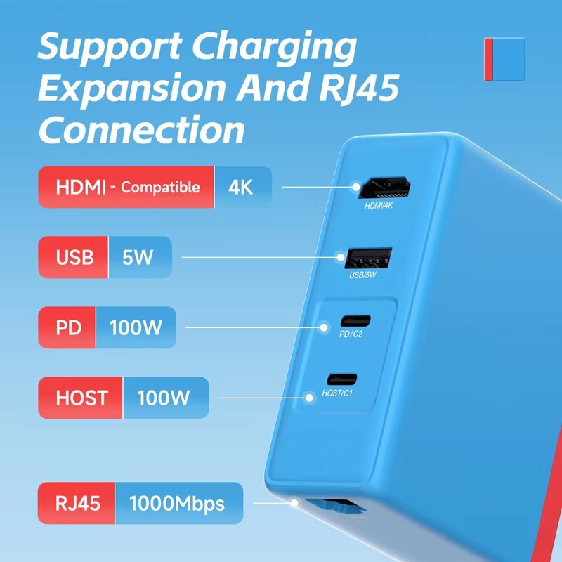 Switch Dock 100W GaN Charger Power 4K HDMI-Compatible