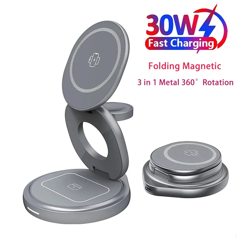 Foldable 30W Magnetic Wireless  Fast Charger Stand