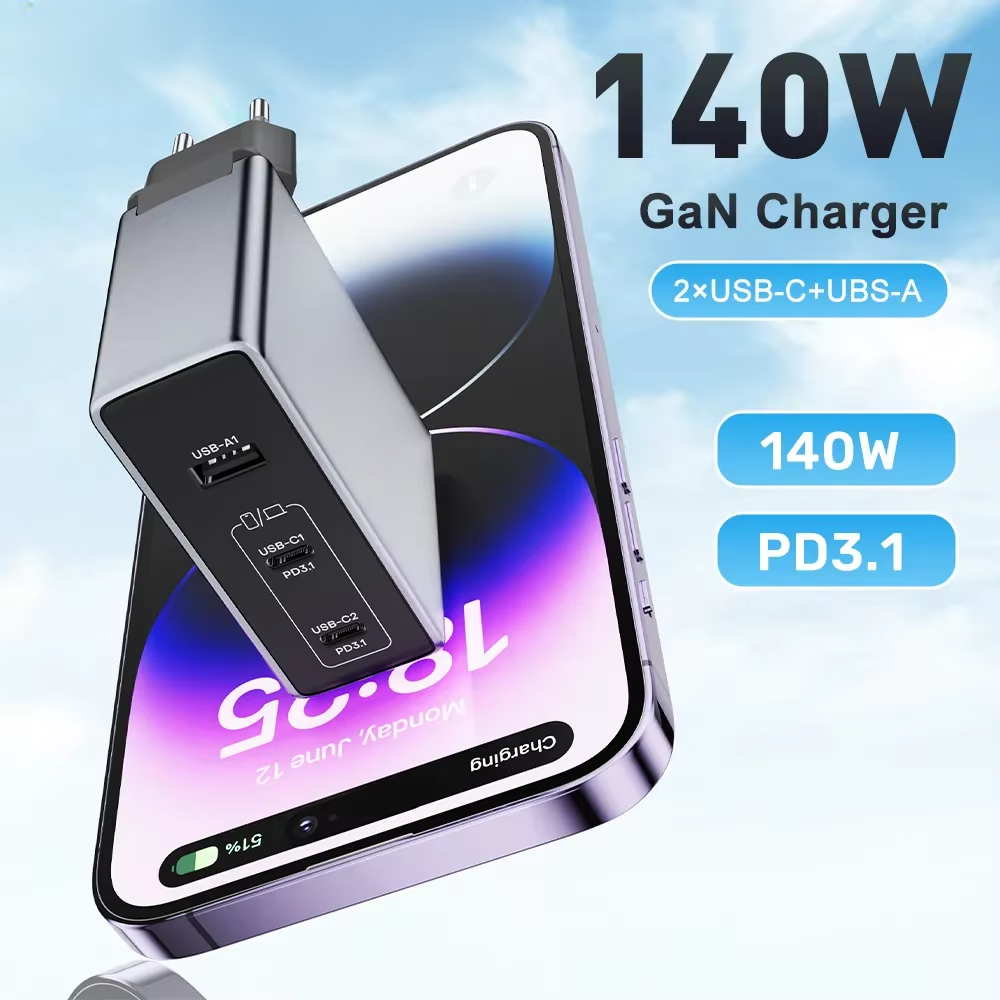 140W GaN Charger USB Type C PD 3.1 Quick Charge for MacBook Pro iPhone 16