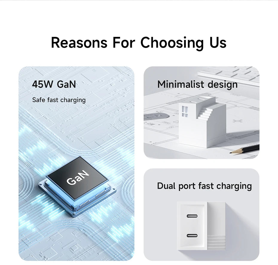 45W GaN Charger/ PD PPS Fast Charger /Mini House Travel Dual Ports Charger for iPhone