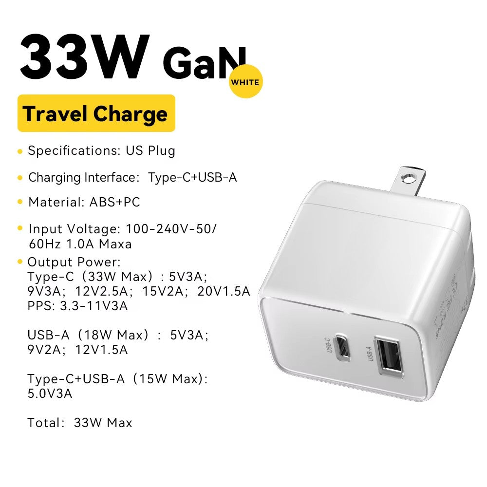 33W GaN Charger For iPhone  / PD Fast Charging Charger For iPad Macbook Xiaomi