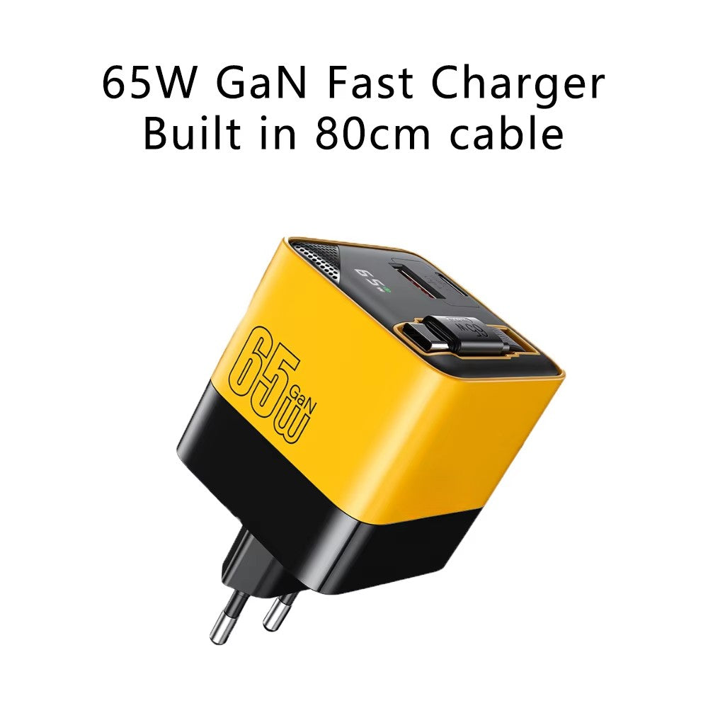 65W GaN Charger Head USB-C Fast Charger With Built-in 80CM TypeC Cable Suitable for iPhone