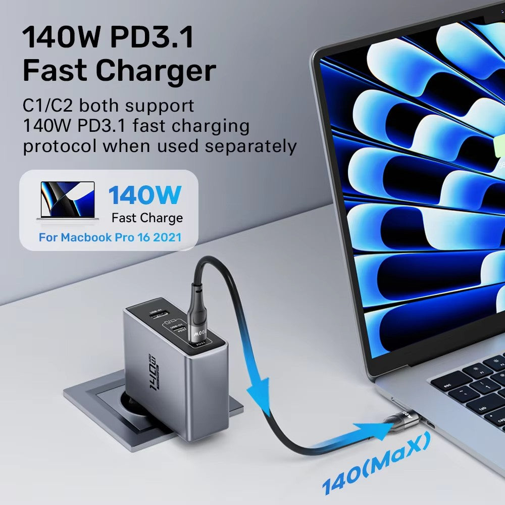 140W GaN Charger USB Type C PD 3.1 Quick Charge for MacBook Pro iPhone 16