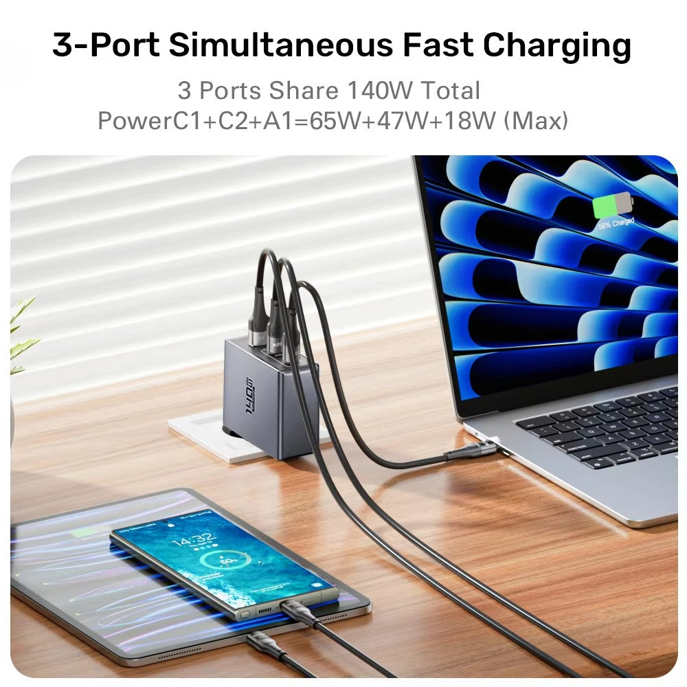 140W GaN Charger USB Type C PD 3.1 Quick Charge for MacBook Pro iPhone 16