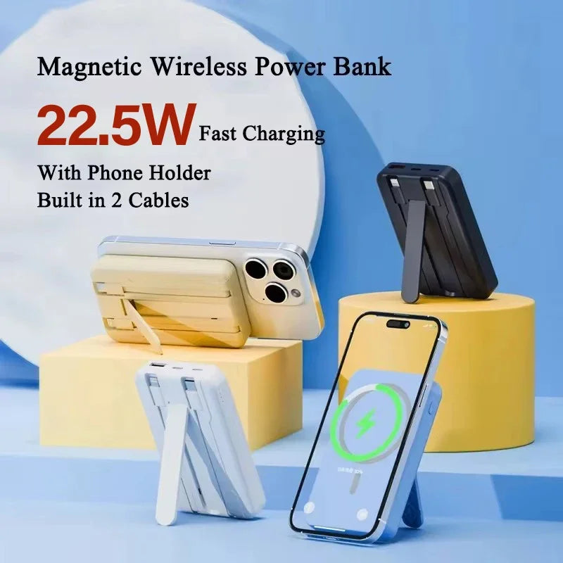 New built-in cable bracket magnetic suction wireless power bank 50000mAh