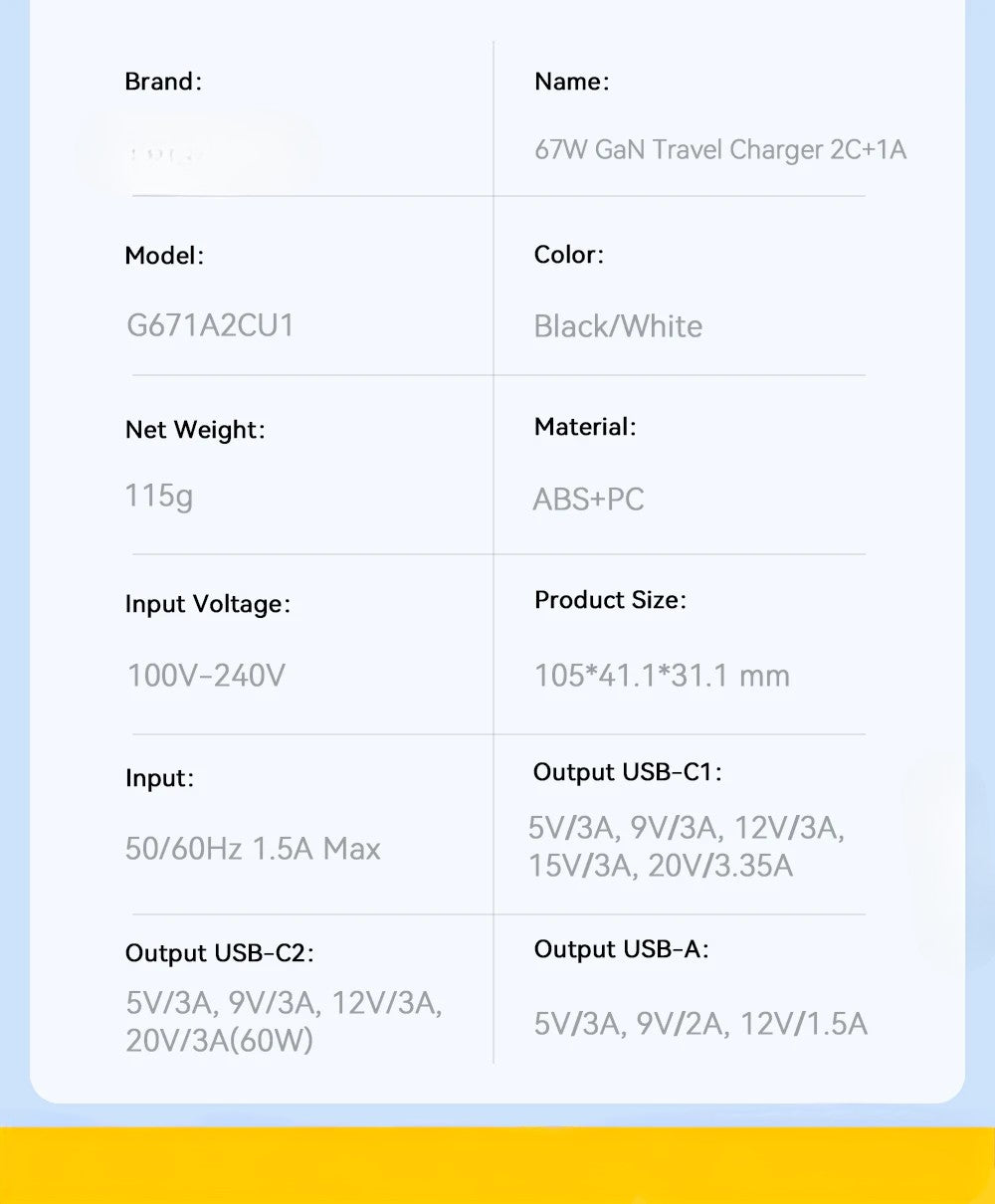 67W GaN Charger / PPS 65W GaN Fast Charge For phone（USB-C/Type-C）